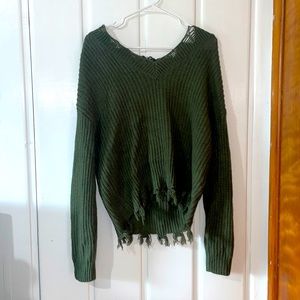 Dark Green Distressed Sweater